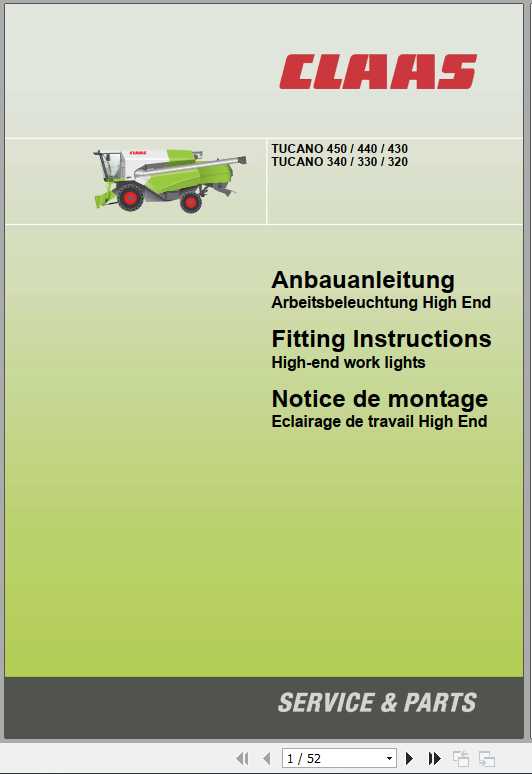 Claas Combines TUCANO 450 440 430 340 330 320 Fitting Instruction 1