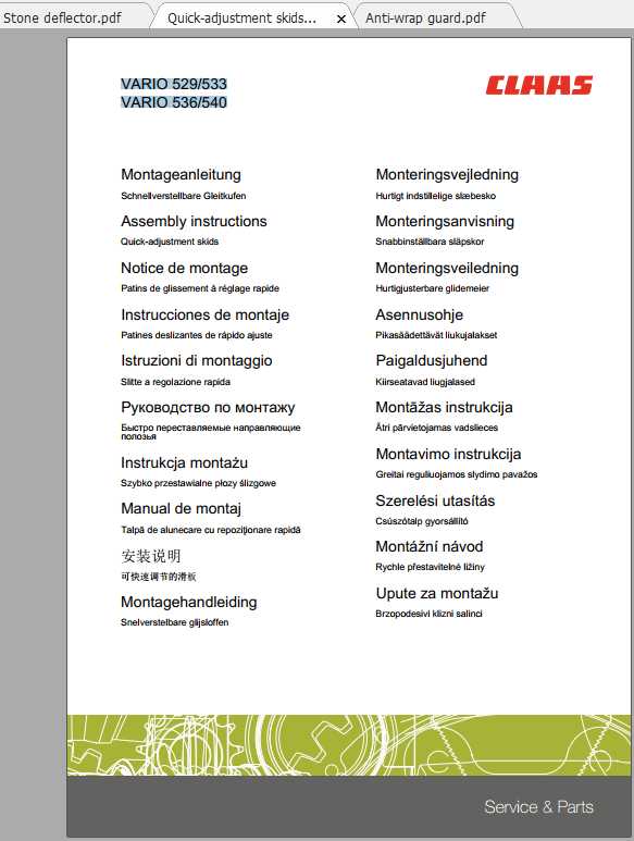 Claas Combines VARIO CERIO 528 540 Fitting Instruction 1