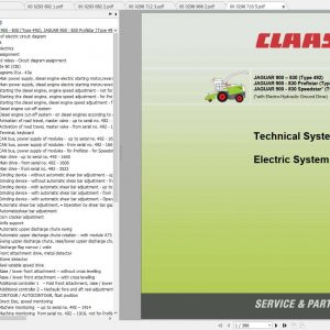 Claas Forage Harvester JAGUAR 900 830 Profistar Speedstar Type 492 493 Technical Systems 1