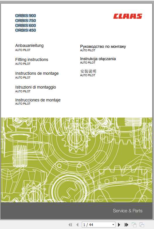 Claas Forage Harvesters AUTO PILOT Fitting Instruction FR DE EN RU 1