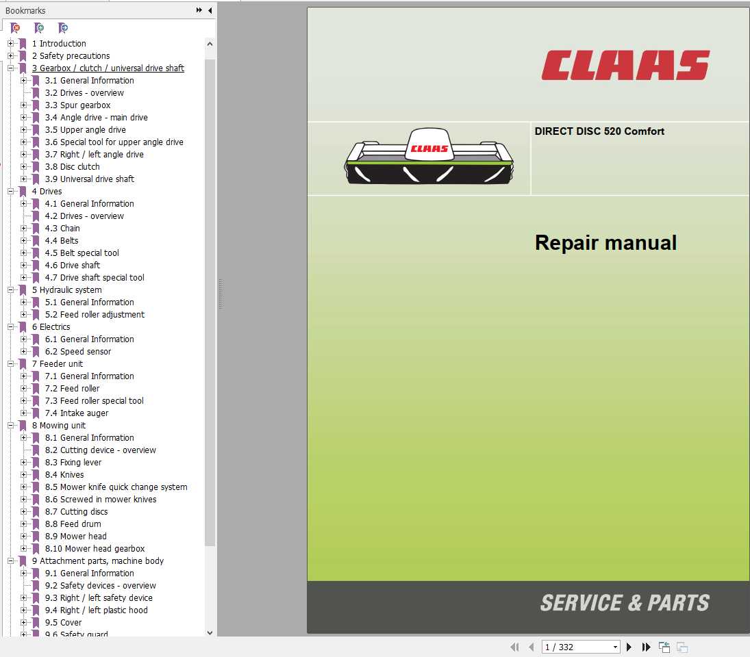 Claas Forage Harvesters DIRECT DISC 520 Comfort EN Repair Manual 1