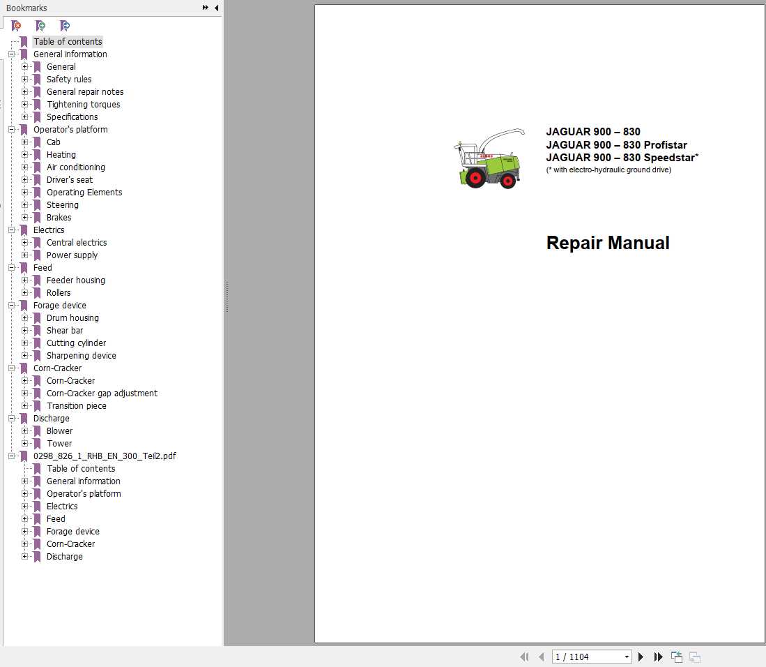 Claas Forage Harvesters JAGUAR 900 830 Profistar Speedstar Repair Manual 1