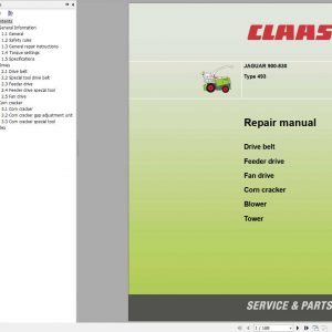 Claas Forage Harvesters JAGUAR 900 830 Type 493 Repair Manual 1