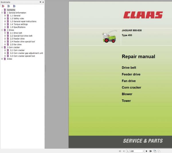 Claas Forage Harvesters JAGUAR 900 830 Type 493 Repair Manual 1