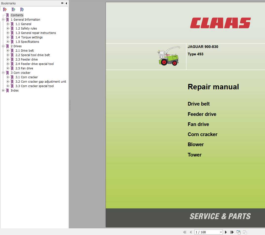 Claas Forage Harvesters JAGUAR 900 830 Type 493 Repair Manual 1