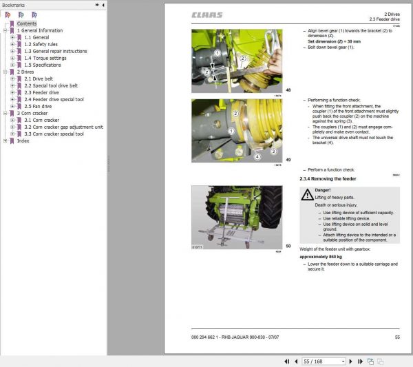 Claas Forage Harvesters JAGUAR 900 830 Type 493 Repair Manual 2