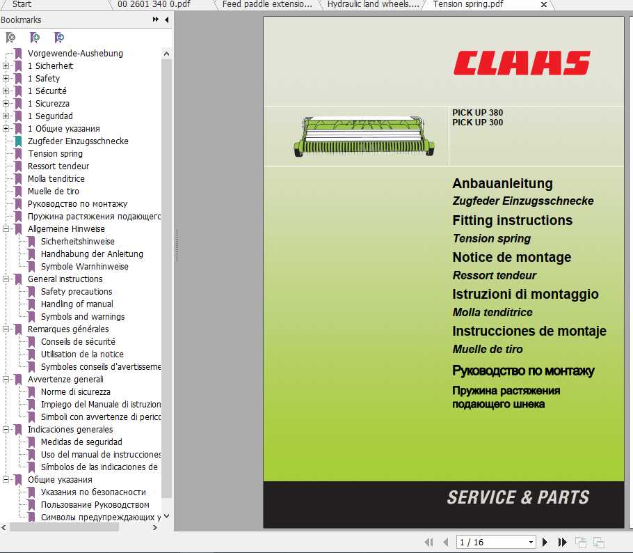Claas Forage Harvesters PICK UP 380 PICK UP 300 Fitting Instruction 1