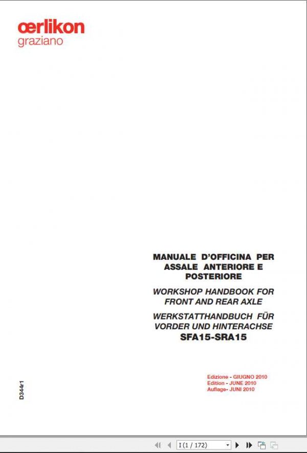 Claas Front And Rear AXLE GRAZIANO SFA15 SRA15 Workshop HandBook 1
