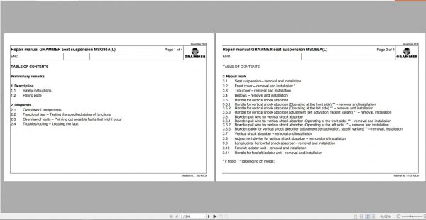 Claas GRAMMER seat suspension MSG95AL Repair Manual 1