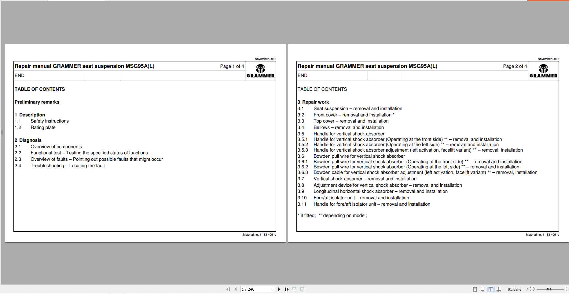 Claas GRAMMER seat suspension MSG95AL Repair Manual 1