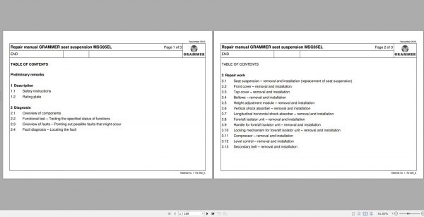 Claas GRAMMER seat suspension MSG95EL Repair Manual 1