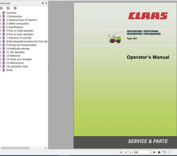 Claas Jaguar 900 830 Profistar Jaguar 900 830 Speedstar Operators Manual 1