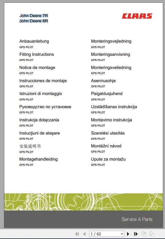 Claas John Deere 7R 8R Fitting Instruction FR DE EN RU 1