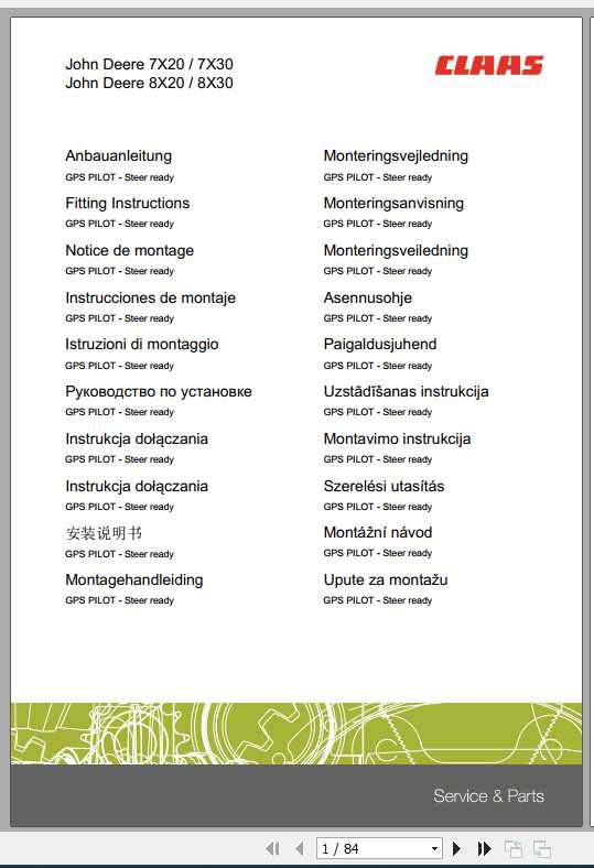 Claas John Deere 7X20 7X30 8X20 8X30 Fitting Instruction 1