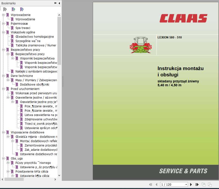 Claas LEXION 580 510 540 m 450 m Operators Manual PL 1