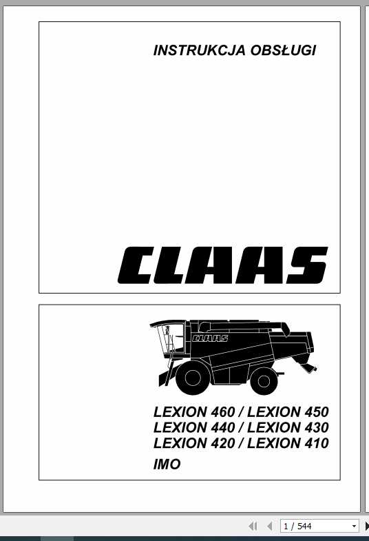 Claas Lexion 460 410 IMO Operators Manual PL 1