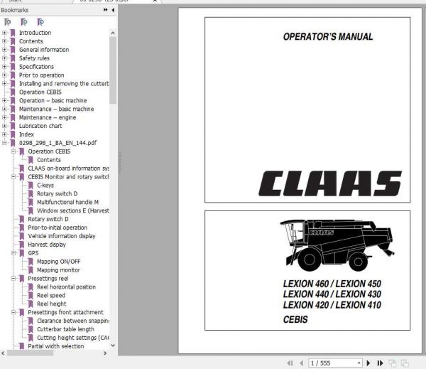 Claas Lexion 460 450 440 430 420 410 Cebis Operators Manual 1