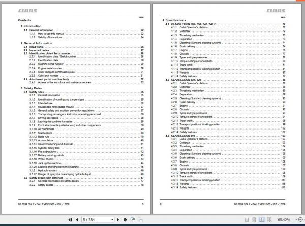 Claas Lexion 560 550 Lexion 540 540C Lexion 530 520 510 Operators Manual 2