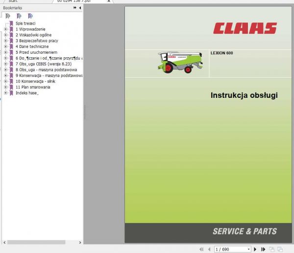 Claas Lexion 600 Operators Manual PL 1