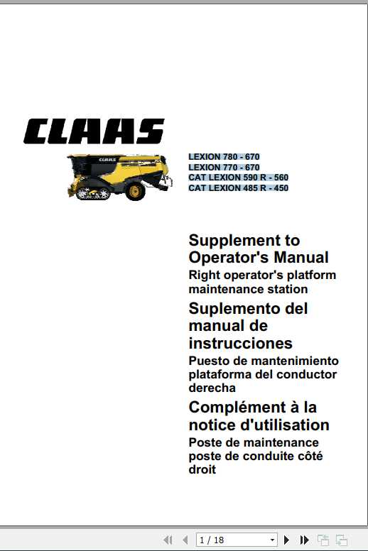Claas Lexion 780 670 CAT Lexion 590R 560 485R 450 Operators Manual