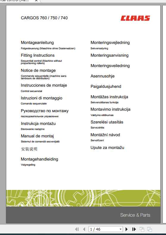 Claas Loader Wagons CARGOS 760 750 740 Fitting Instruction 1