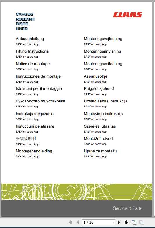 Claas Loader Wagons CARGOS ROLLANT DISCO LINER Fitting Instruction 1