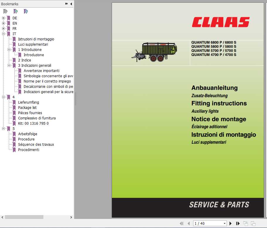 Claas Loader Wagons QUANTUM 6800 5800 5700 4700 PS Fitting Instruction 1