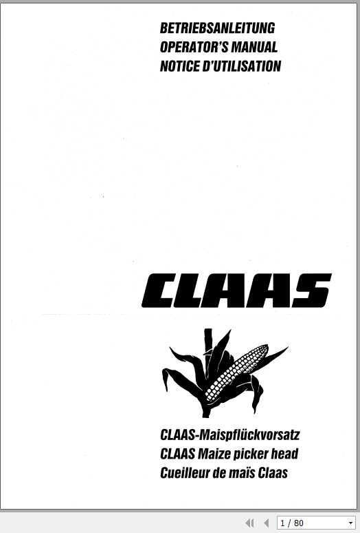 Claas Maize Picker Head Operators Manual FR DE EN RU 1