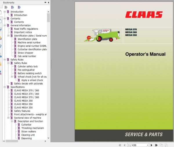 Claas Mega 370 350 Operators Manual 1