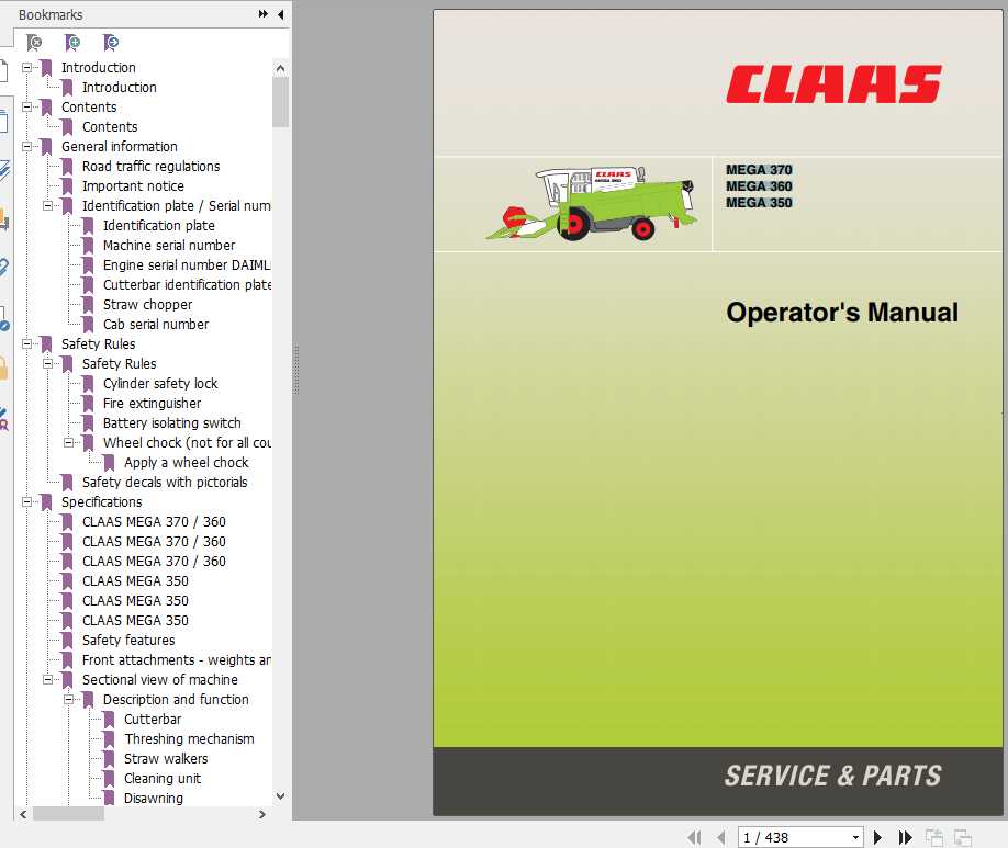 Claas Mega 370 350 Operators Manual 1