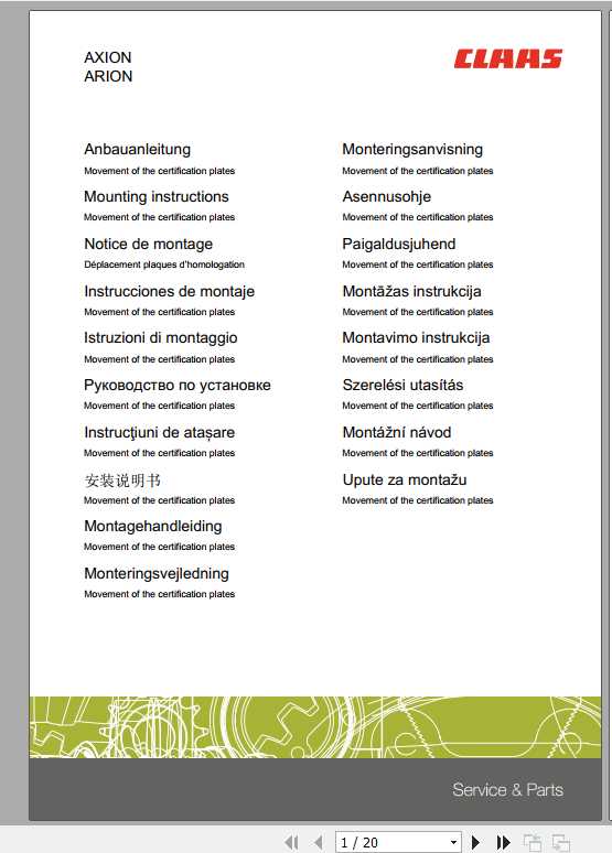 Claas Miscellaneous AXION ARION Fitting Instruction FR DE EN RU 1