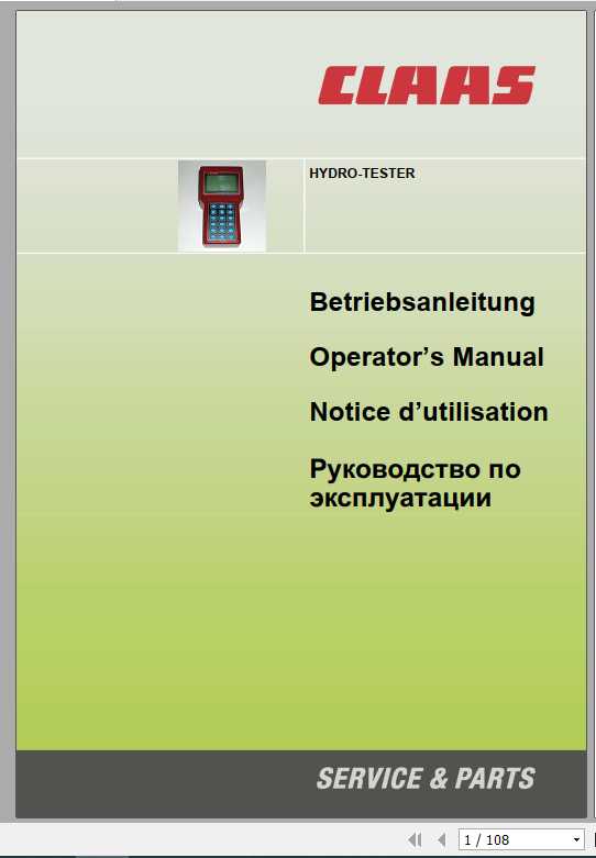 Claas Miscellaneous HYDRO TESTER Operators Manual FR DE EN RU 1
