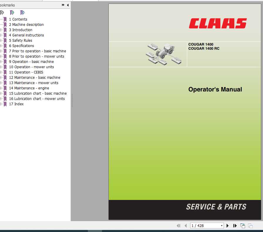 Claas Mowers COUGAR 1400 COUGAR 1400 RC Operators Manual 1