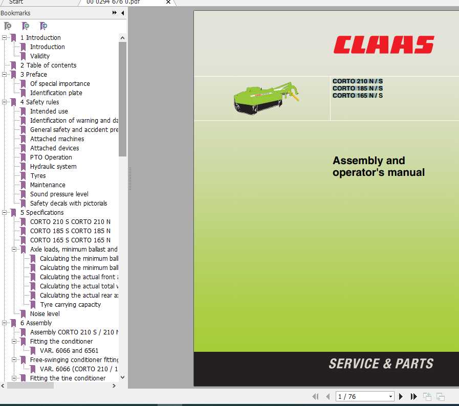 Claas Mowers Corto 210 N S Corto 185 N S Corto 165 N S Operators Manual 1