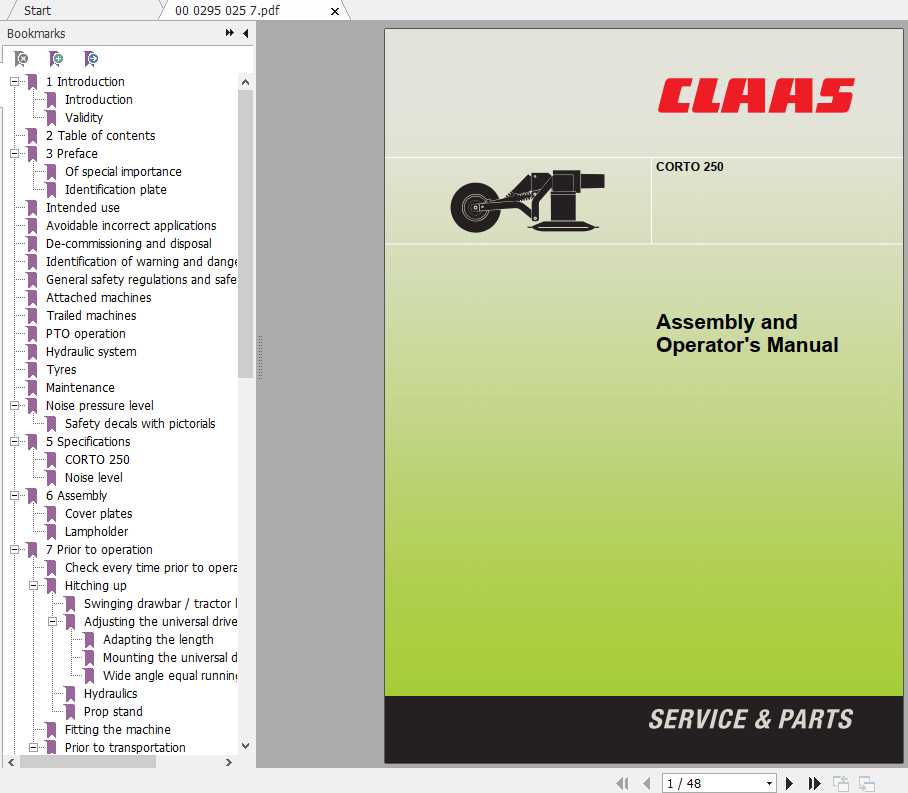 Claas Mowers Corto 250 Operators Manual 1