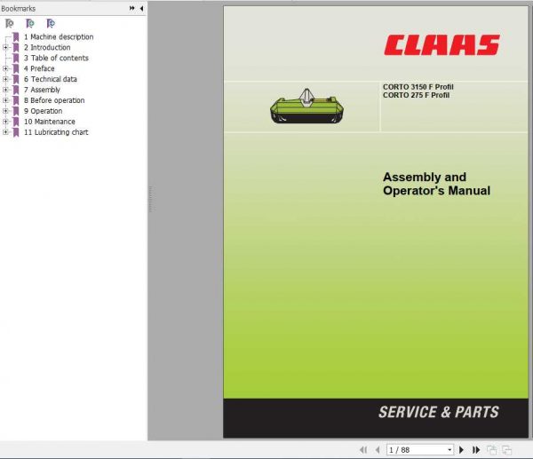 Claas Mowers Corto 3150 F Profil Corto 275 F Profil Operators Manual 1