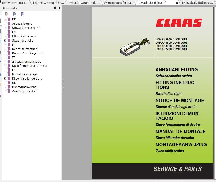 Claas Mowers DISCO 2700 2800 3100 3200 3600 3900 4000 Fitting Instruction 1