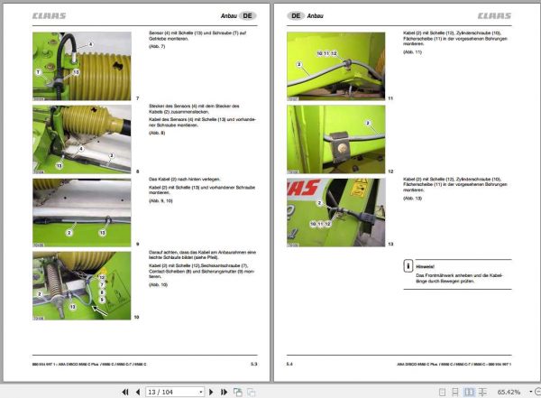 Claas Mowers DISCO 8550 Fitting Instruction 2