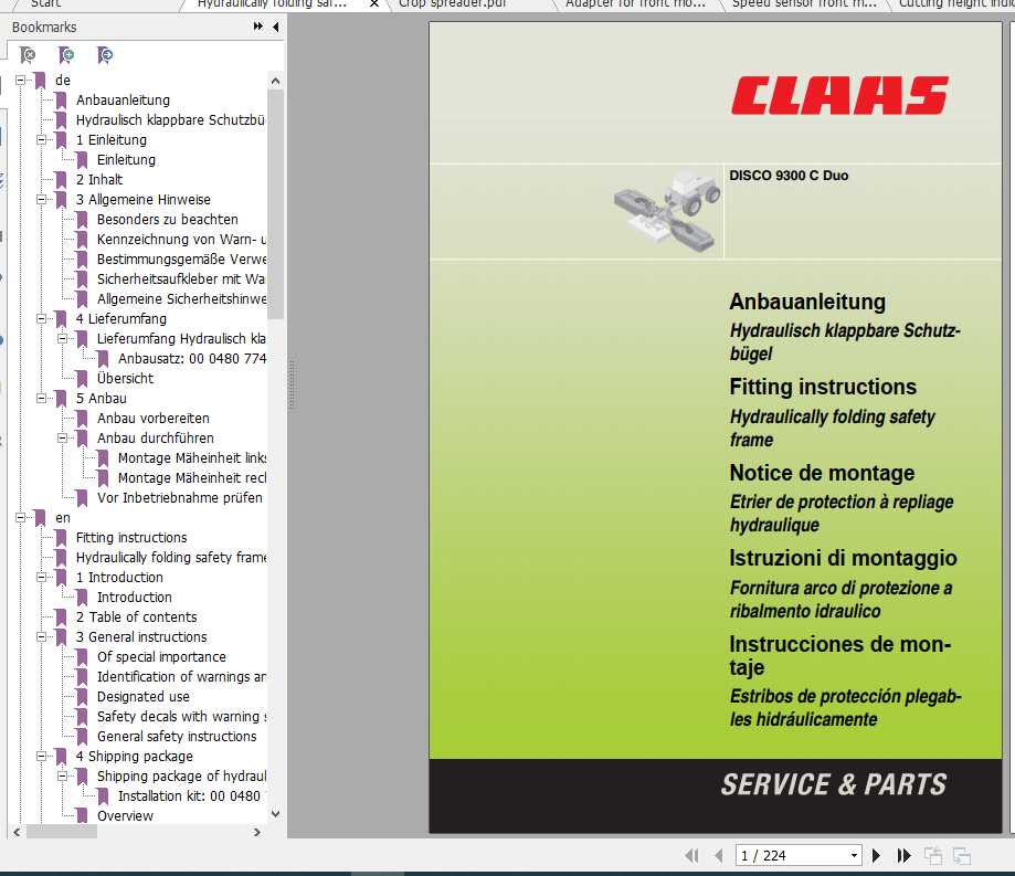 Claas Mowers DISCO 8600C 9100C 9300C Fitting Instruction 2