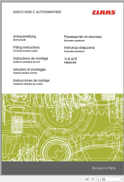 Claas Mowers DISCO 9200 C AUTOSWATHER Fitting Instruction FR DE EN RU 2