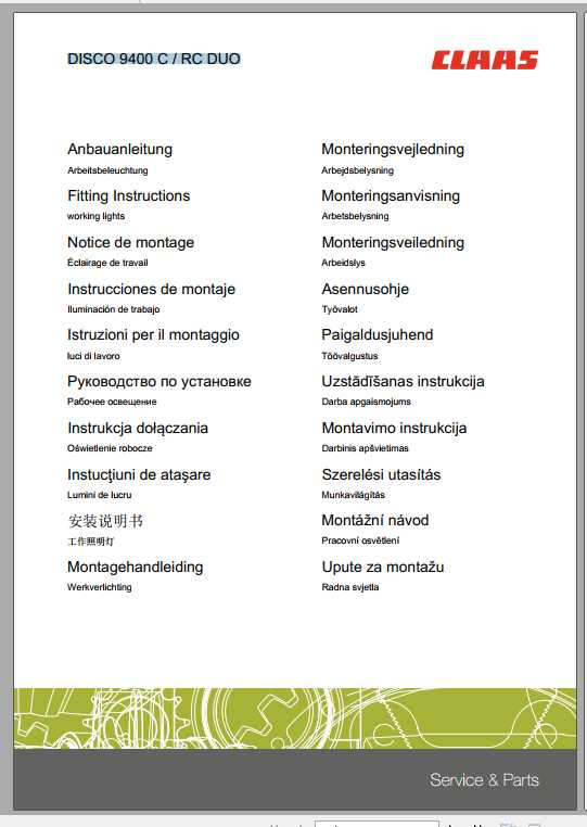 Claas Mowers DISCO 9400 C RC Fitting Instruction 1