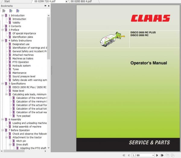 Claas Mowers Disco 2650 RC Plus Disco 2650 RC Operators Manual 1