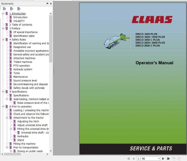 Claas Mowers Disco 3450 Plus 2650 C Plus Operators Manual 1