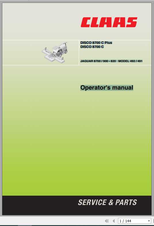 Claas Mowers Disco 8700 C Plus Disco 8700 C Operators Manual 1