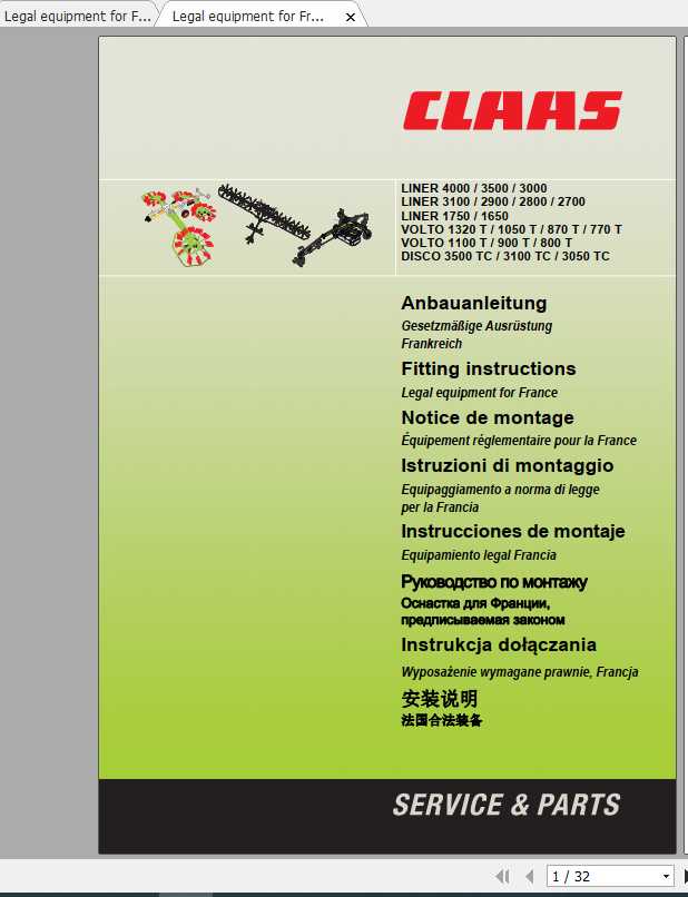 Claas Mowers LINER 1650 4000 Fitting Instruction 1
