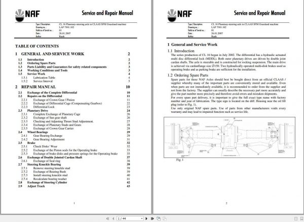 Claas NAF Mowers CL 16 Planetary Steering Axle Service Repair Manual 1