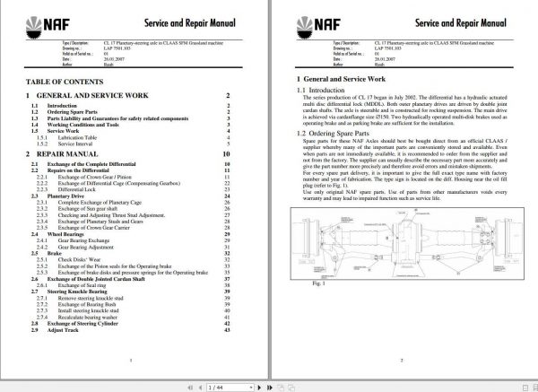 Claas NAF Mowers CL 17 Planetary Steering Axle Service Repair Manual 1