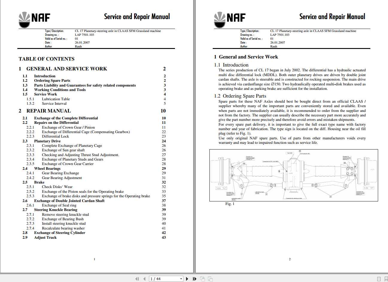 Claas NAF Mowers CL 17 Planetary Steering Axle Service Repair Manual 1