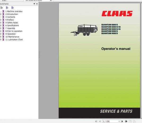 Claas Quantum 6800 S 5500 S 18 5500 S 16 5500 S 4500 S Operators Manual 1