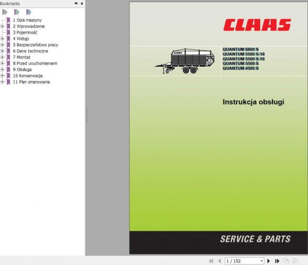 Claas Quantum 6800 S 5500 S 18 5500 S 16 5500 S 4500 S Operators Manual PL 1